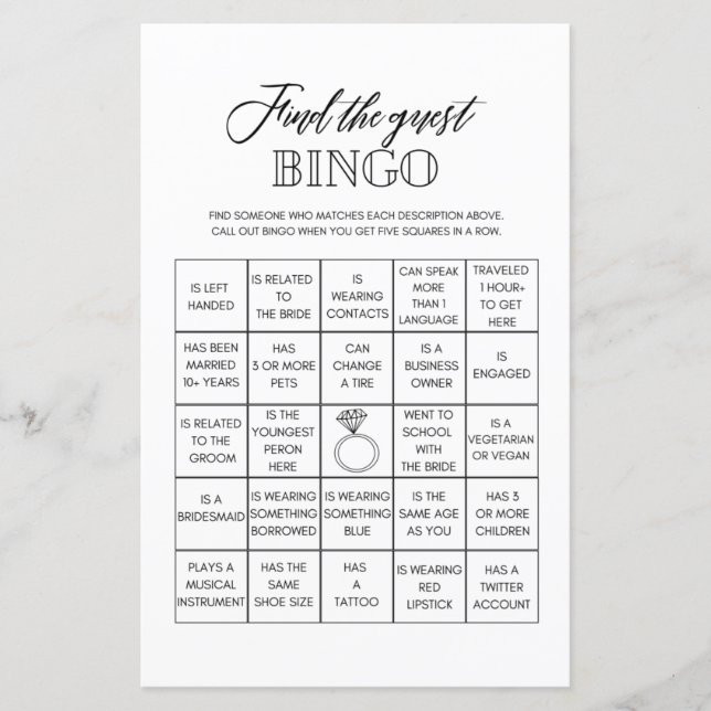 Trouvez le jeu de bingo de douche de nuptiale pour (Devant)
