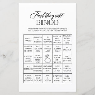 Trouvez le jeu de bingo de douche de nuptiale pour