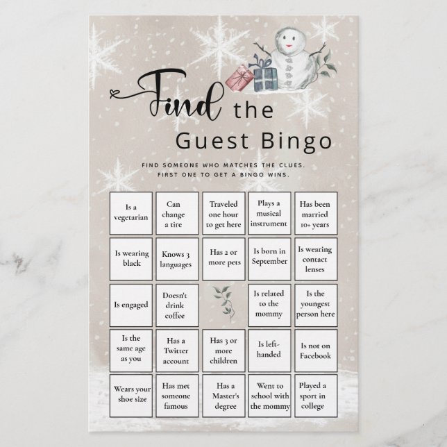 Trouvez le jeu de bingo pour invités Baby Shower d (Devant)