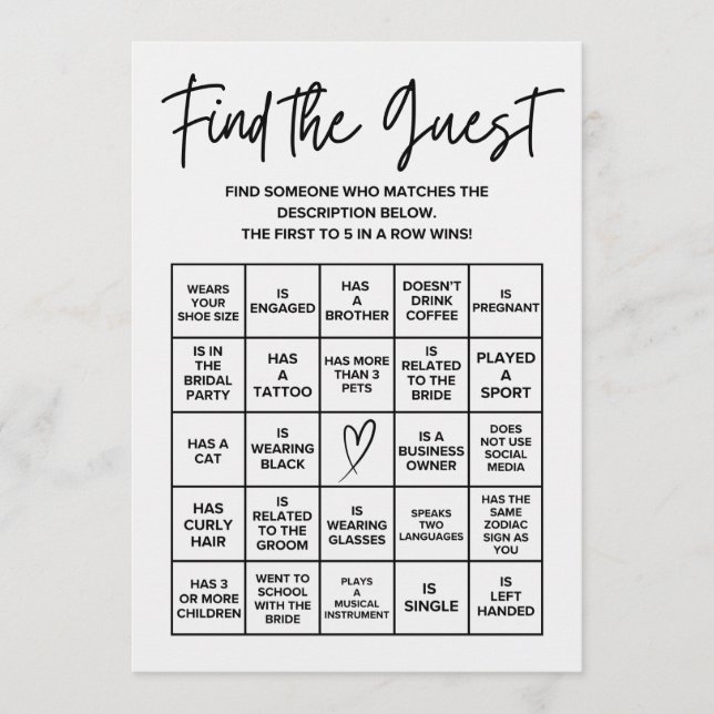 Trouvez le jeu de cartes de bingo pour la douche d (Devant)
