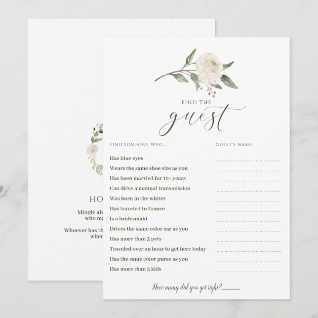 Trouvez le jeu de Fête des mariées invité Mingle G (Devant / Derrière)