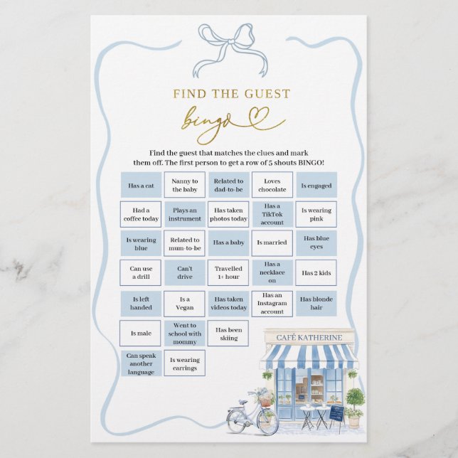Trouvez les jeux de bingo pour les invités du café (Devant)