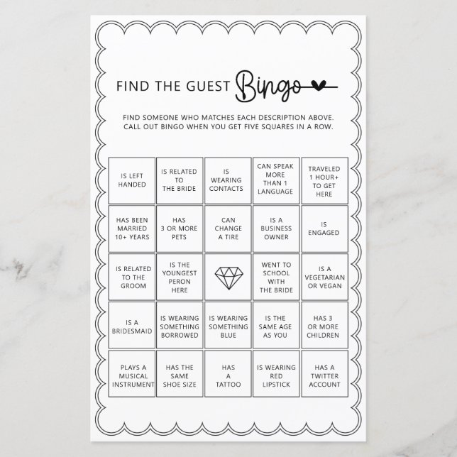 Trouvez minimaliste trouver l'invité bingo nuptial (Devant)
