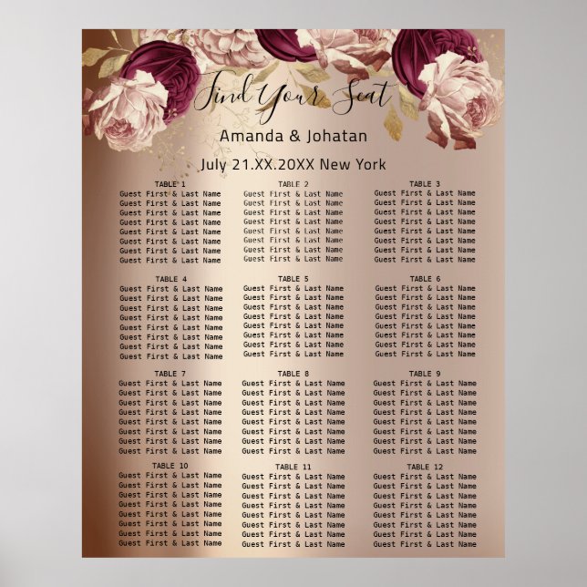 Trouvez votre Mariage de tableau de sièges Rose d' (Devant)