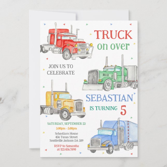 Truck Boy Birthday Invitation (Devant)