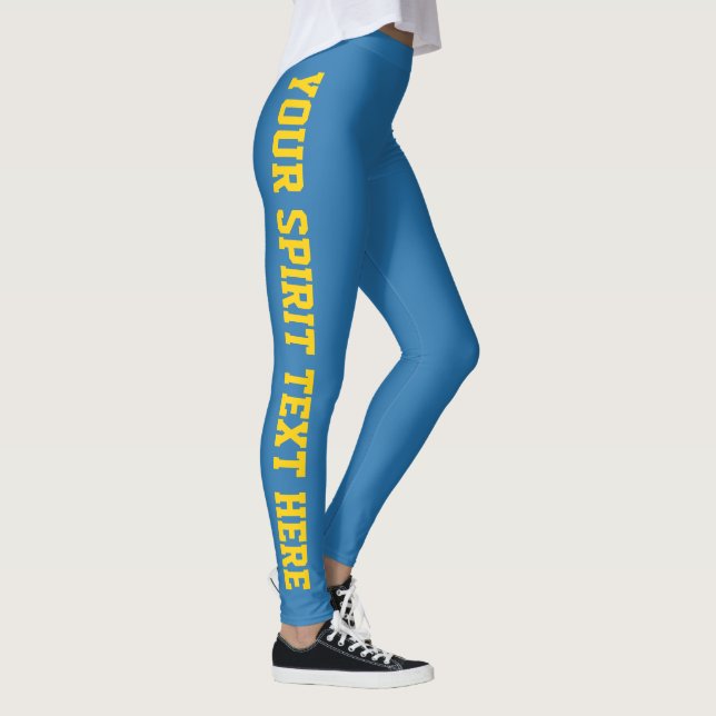True Blue Gold Custom School Spirit Text Leggings (Droite)