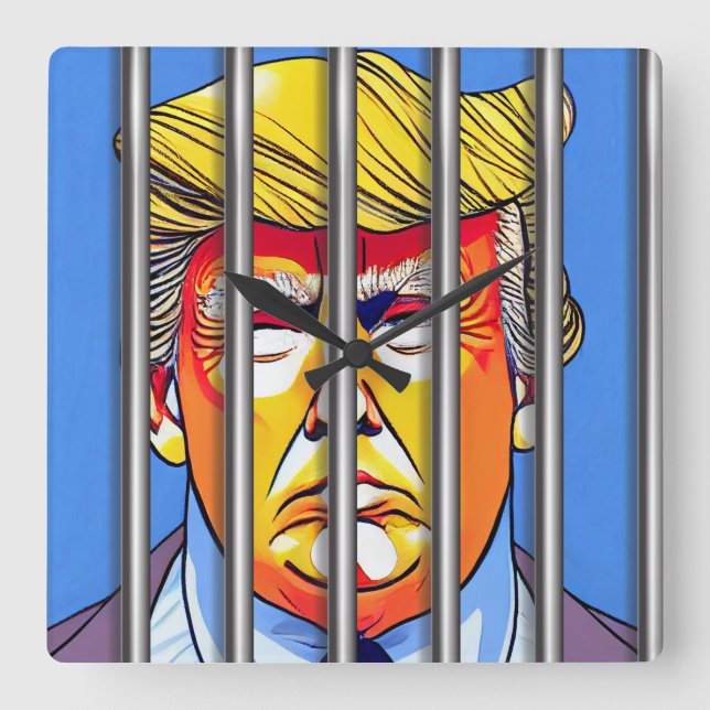 Trump en prison horloge murale acrylique, Carré (Recto)