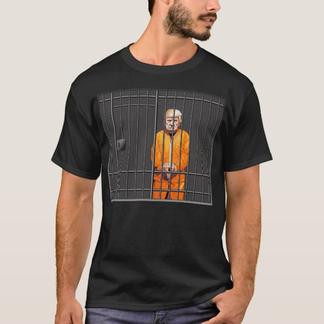 Trump en prison T-shirt noir basique (Devant)