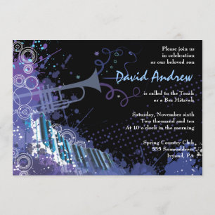 Trumpet & Piano Musical Bar Invitation Bat mitzvah