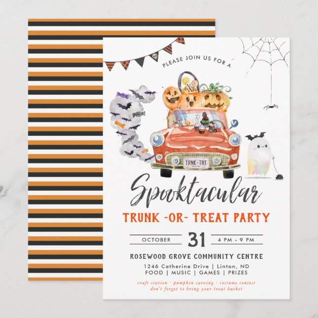Trunk Or Treat | Invitation à une fête d'Halloween (Devant / Derrière)