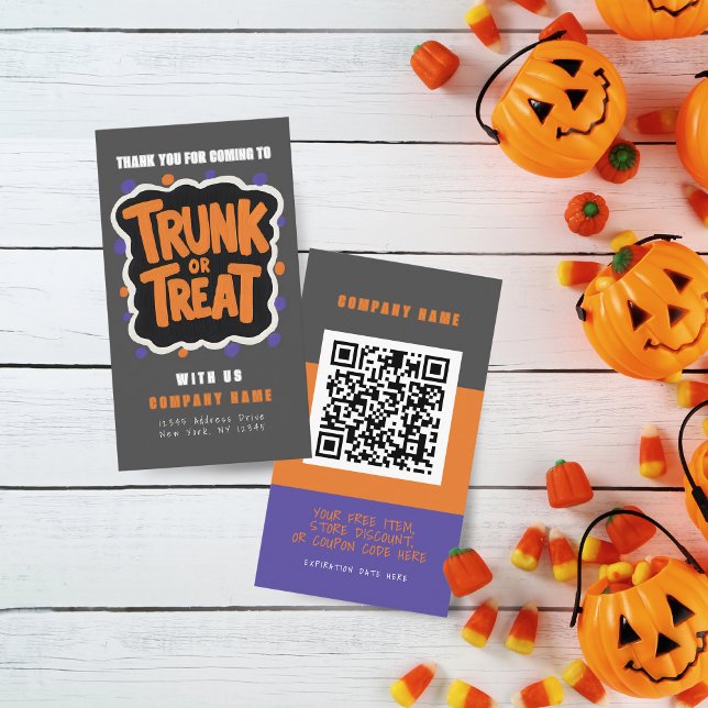 Trunk ou traiter les Cartes de visite d'Halloween  (Trunk or Treat Halloween Coupon Business Cards Pack of 100 in Orange, Gray, Purple and Black)