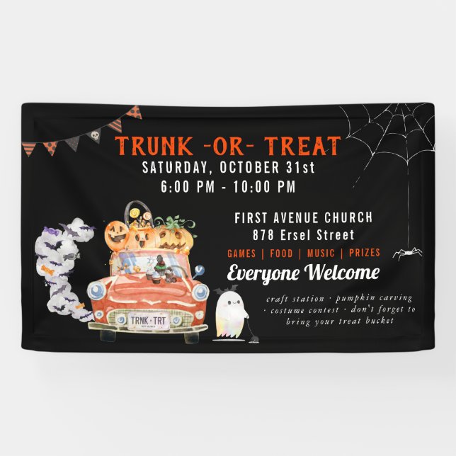 Trunk Ou Treat | Bannière du parti Halloween moder (Horizontal)