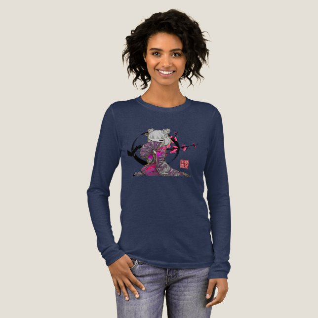 Tshirt à manches longues pour femmes Geisha japona (Recto complet)