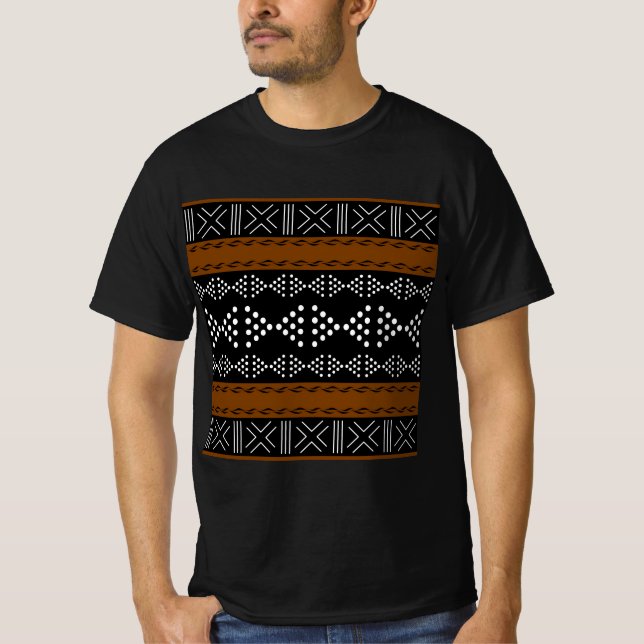 Tshirt africain en tissu de boue noir (Devant)