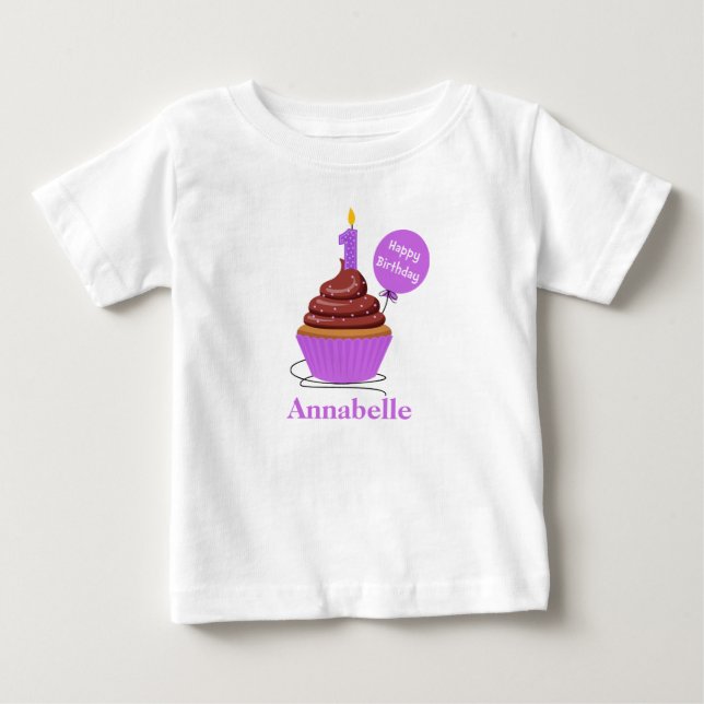 Tshirt Anniversaire Premier Cupcake violet Personn (Devant)