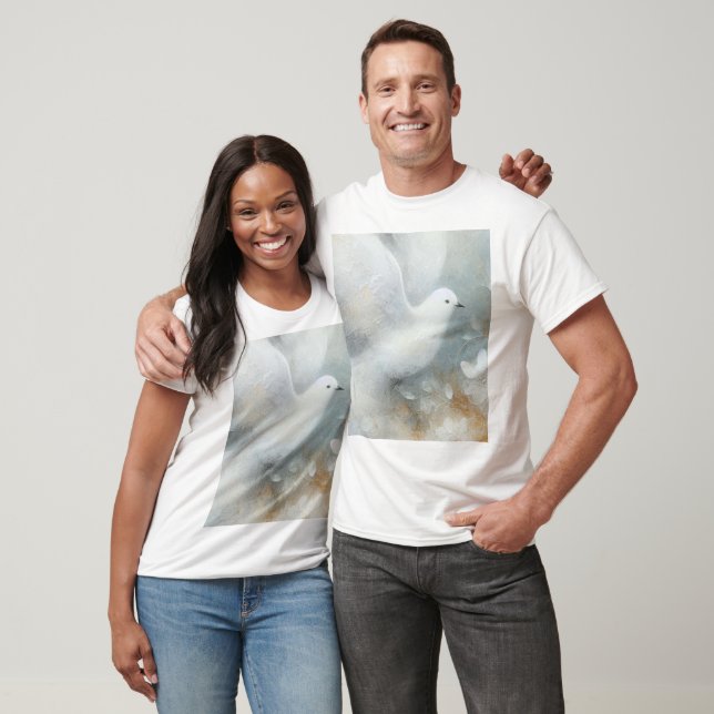 Tshirt avec motif floral de colombes de mariage (Unisexe)