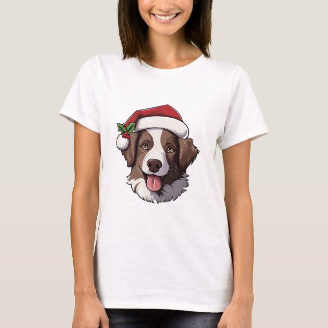 Tshirt - Bordure de Noël Collie Brown et blanc (Devant)