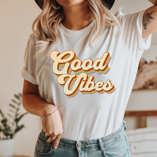 Tshirt Design Good Vibes Retro (Retro, Groovy, Vibrant colors, Funky designs, Positivity, Nostalgia, Good vibes, Beachwear, Friends,)