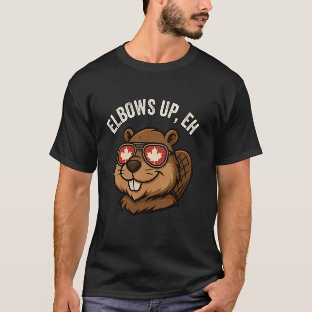 TShirt Drôle Elbows Up Eh Castor Feuille d'Érable  (Devant)