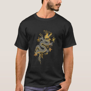 Tshirt du dragon oriental noir et or