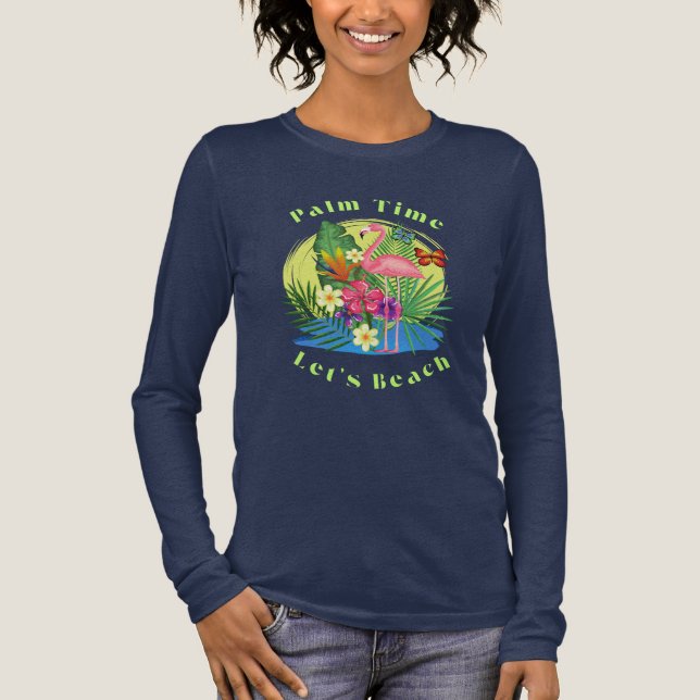 TShirt Navy à manches longues Palm et Flamingo (Recto)