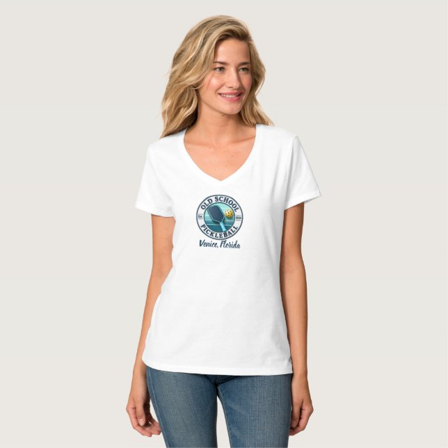 TShirt Old School Pickleball pickleball col V (Devant entier)