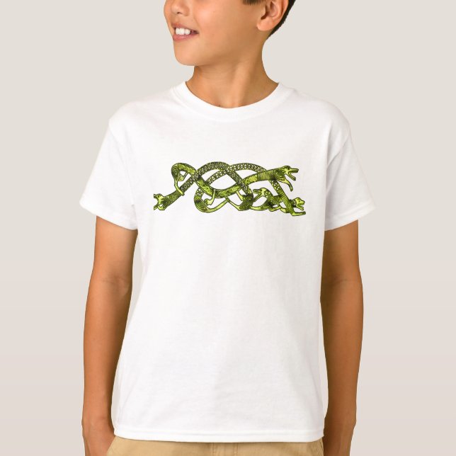 Tshirt Serpents Vikings Entrelaces Vert Ancien (Devant)