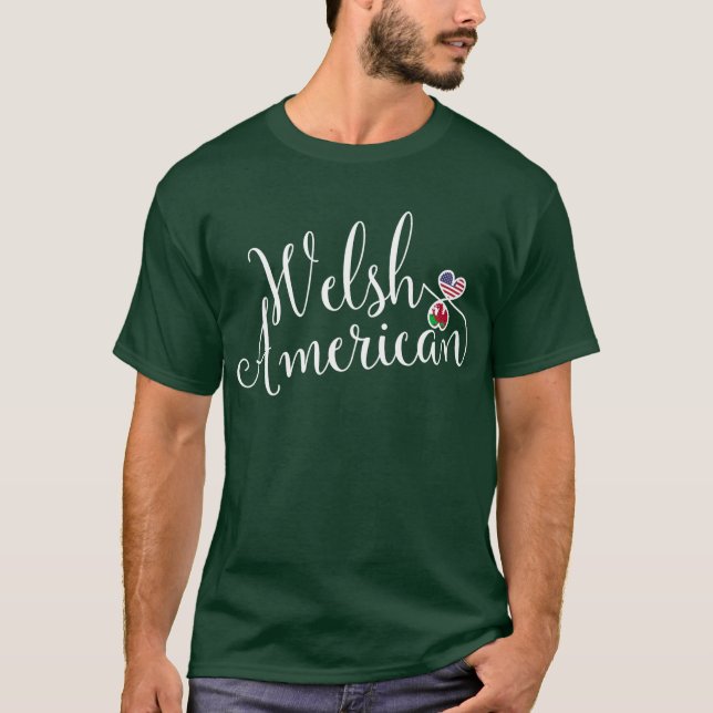 Tshirt Welsh American Entwinted Hearts (Devant)