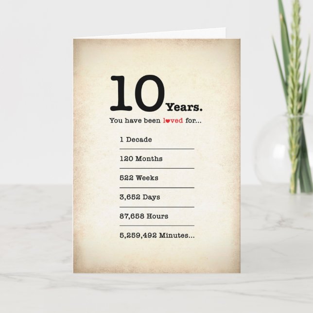 Tu as été aimé 10 ans, Carte d'anniversaire (Devant)