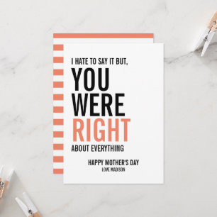 Tu avais raison Carte de la fête de maman