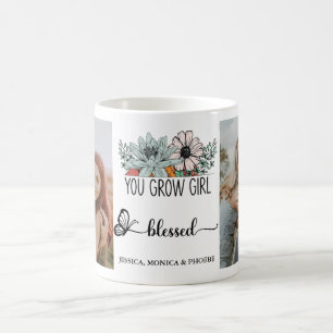 "Tu Crois Fille Béni" Mug Photo Florale