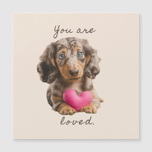 Tu es aimé – Carte magnétique avec dachshund migno (Devant)
