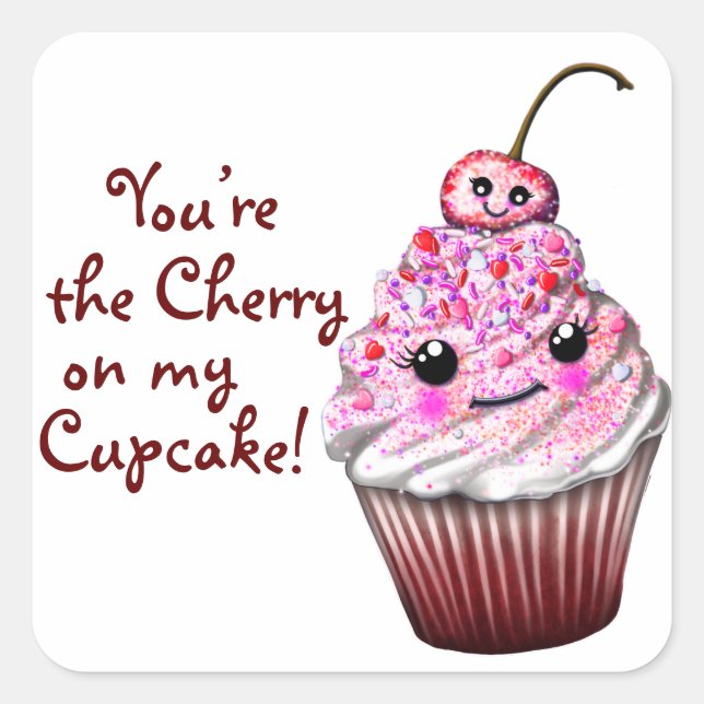 "Tu es la cerise sur mon Cupcake !" Stickers Kawai (Devant)
