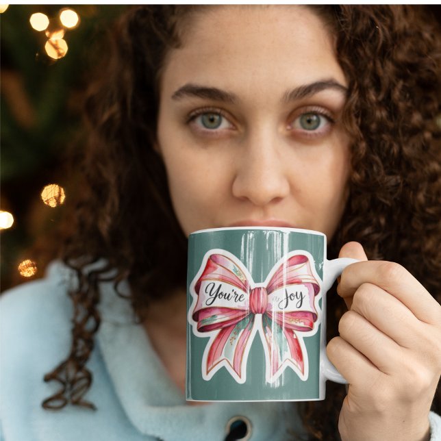 Tu es une Mug de joie (Empower someone special this holiday with this watercolor bow, "You're a joy" mug! )