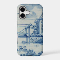 Tuile de Delft montrant un pont-levis au-dessus