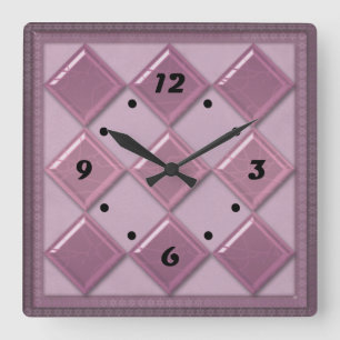 Tuile de verre 3D violet Carré Horloge murale