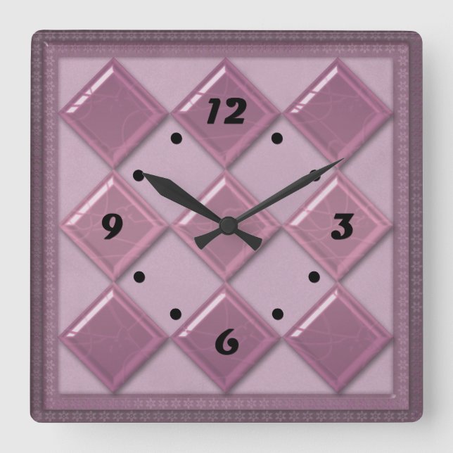 Tuile de verre 3D violet Carré Horloge murale (Recto)