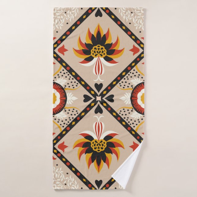 tuile en majolique italienne. Broderie avec fleurs (Serviette de bain)