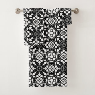 Tuile marocaine florale, noire et blanche