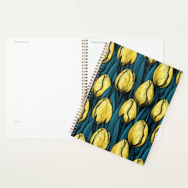 Tulières jaunes avec feuilles bleus (Devant avec enveloppe)
