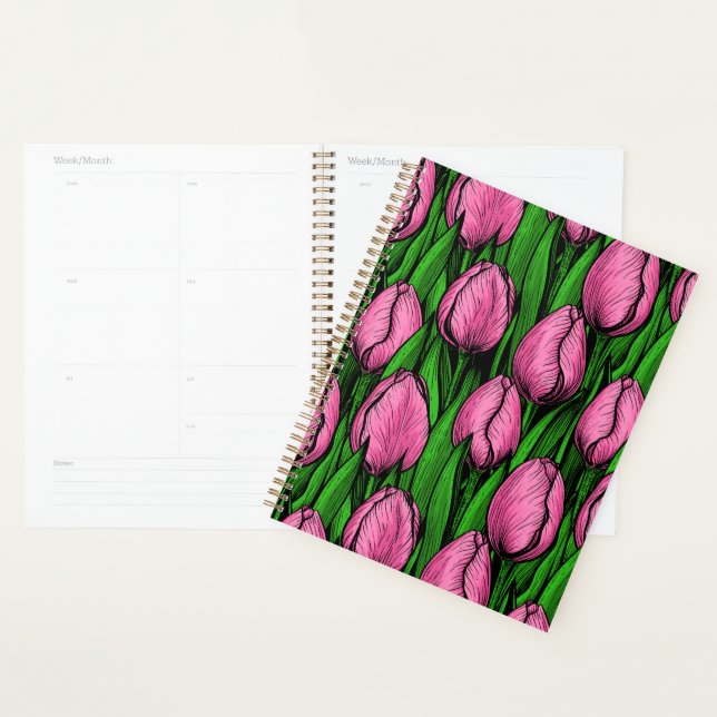 Tulières roses avec feuilles verts (Devant avec enveloppe)