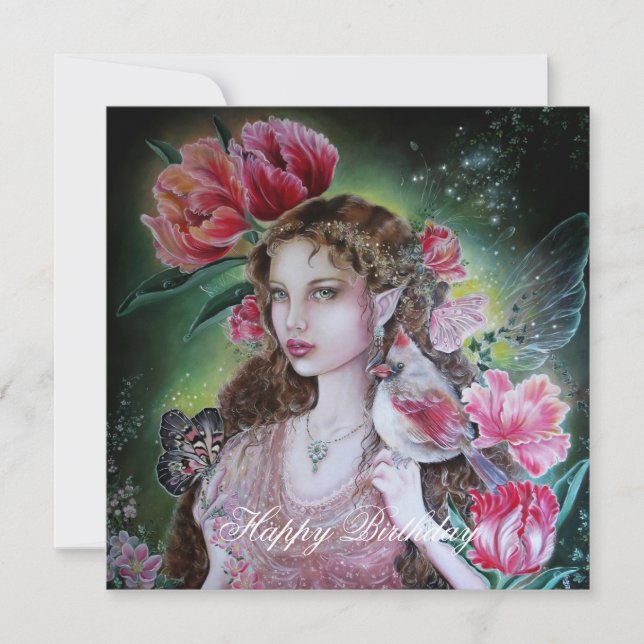 Tulip fairy square birthday card  (Devant)