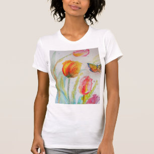 Tulip Fleurs florales d'aquarelle Fleurs T-Shirt f