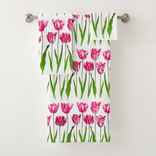 Tulip Garden Imprimer en rose et vert Fuchsia