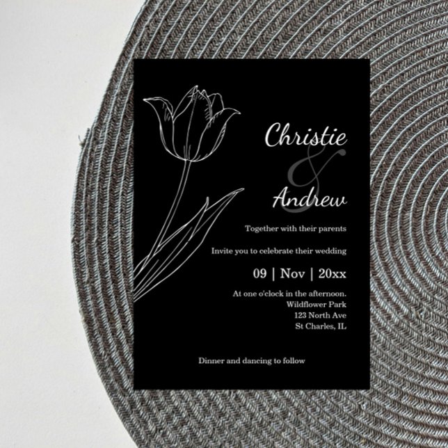 Tulip Invitations de mariage noir et blanc (Créateur téléchargé)
