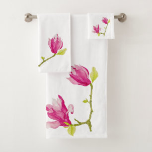 Tulip Magnolias sur un ensemble de serviettes de b