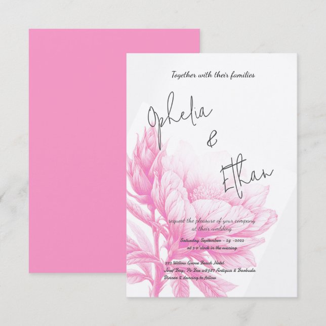 Tulip Minimaliste rose pâle Invitation (Devant / Derrière)