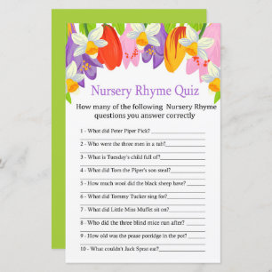 Tulip Nursery Rhyme Quiz jeu de baby shower