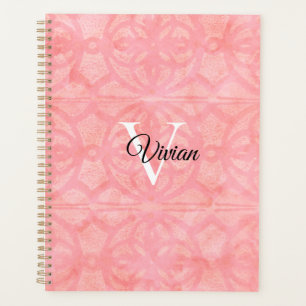 Tulip Pink Batik Élégant Nom du monogramme