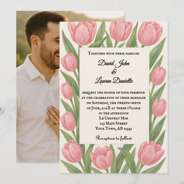 Tulip Together Photo Wedding Invitation (Devant / Derrière)